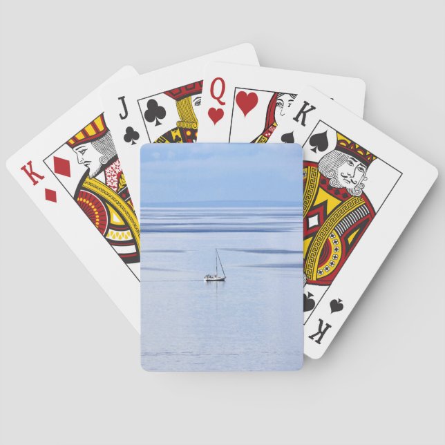 Sailing boat on sea, Nautical, blue water sky Playing Cards (Back)