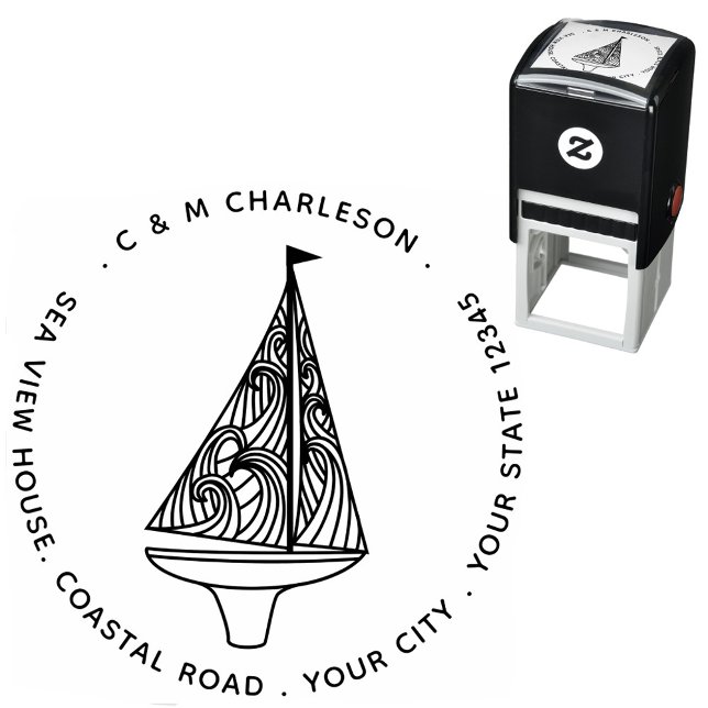 Sailing Boat Personalised Address Self-inking Stamp (Sailing Boat custom personalized name and address self inking stamp)