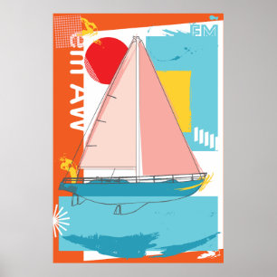 Sailing boat pink poster