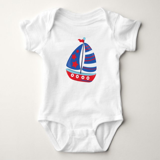 Sailing Boat, Sailor, Sailing, Sails, Ship, Boat Baby Bodysuit (Front)