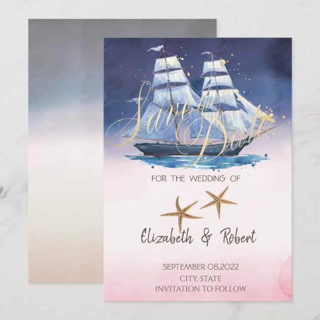 Sailing Boat Sea stars  Save The Date (Front/Back)