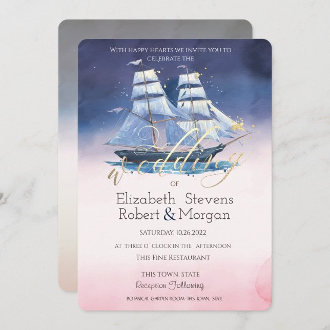 Sailing Boat Sea stars Wedding   Invitation (Front/Back)