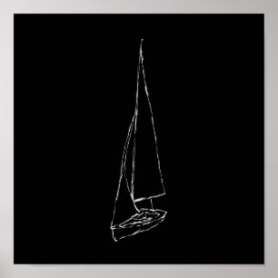 Sailing boat. Sketch in Black and White. Poster