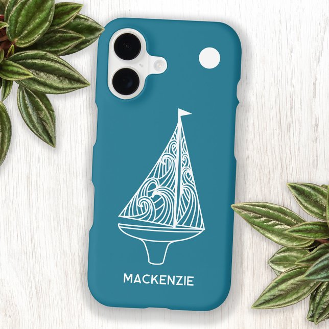 Sailing Boat Yacht Personalized Custom Name (Sailing Boat yacht nautical coastal or lake personalized custom name sailboat phone case for sailors)