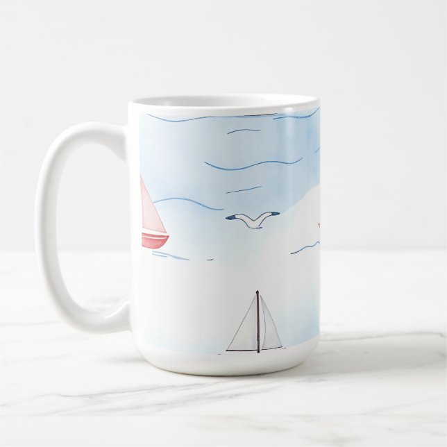 Sailing Boats and Seagulls Seamless Pattern Coffee Mug (Left)