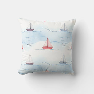 Sailing Boats and Seagulls Seamless Pattern Cushion