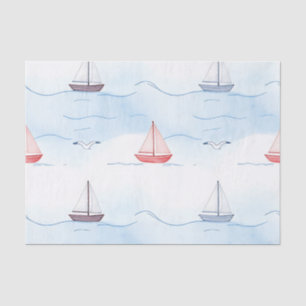 Sailing Boats and Seagulls Seamless Pattern Tissue Paper