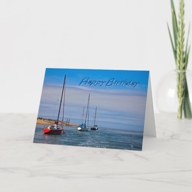 Sailing boats at anchor birthday card (Front)