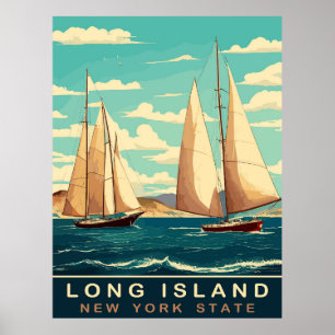 Sailing Boats at Long Island, NY, Travel Poster