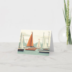 Sailing Boats Graphic Illustration Drawing Thank You Card