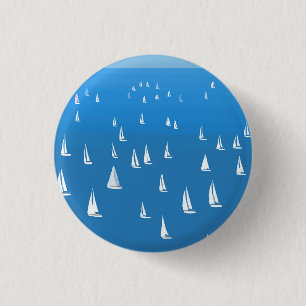 Sailing Boats in deep blue Sea - Regatta Sailboats 3 Cm Round Badge