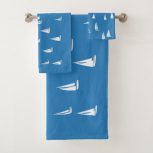Sailing Boats in deep blue Sea - Regatta Sailboats Bath Towel Set
