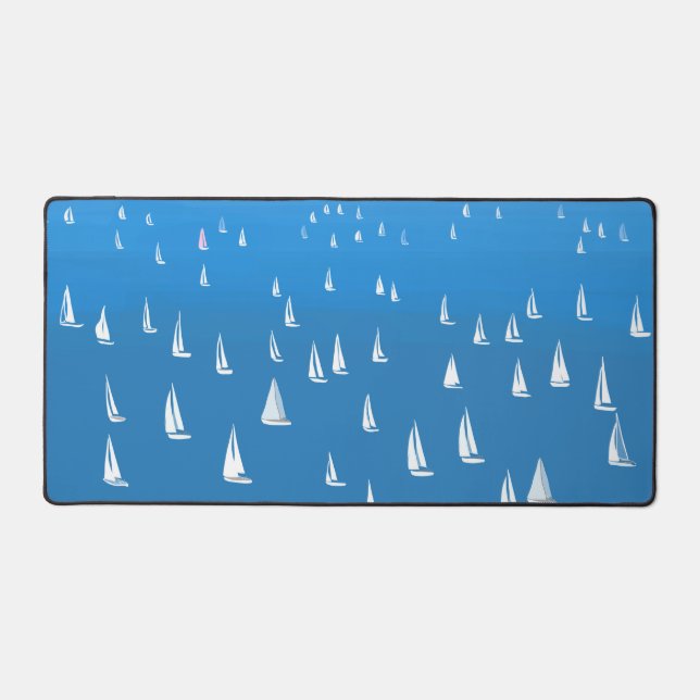 Sailing Boats in deep blue Sea - Regatta Sailboats Desk Mat (Front)