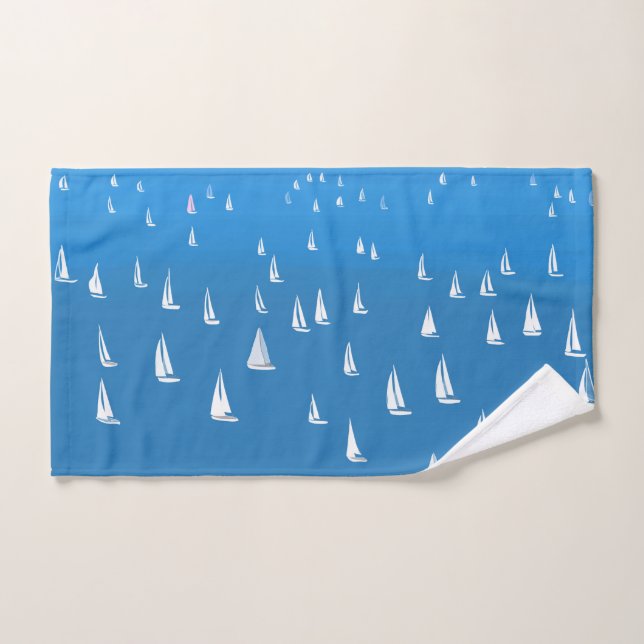 Sailing Boats in deep blue Sea - Regatta Sailboats Hand Towel (Hand Towel)