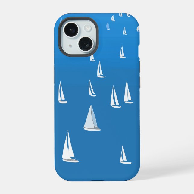 Sailing Boats in deep blue Sea - Regatta Sailboats iPhone 15 Case (Back)