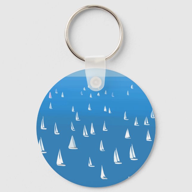 Sailing Boats in deep blue Sea - Regatta Sailboats Key Ring (Front)