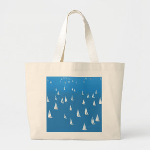 Sailing Boats in deep blue Sea - Regatta Sailboats Large Tote Bag