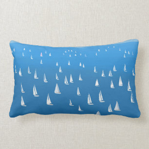 Sailing Boats in deep blue Sea - Regatta Sailboats Lumbar Cushion