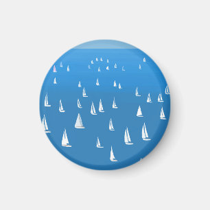Sailing Boats in deep blue Sea - Regatta Sailboats Magnet