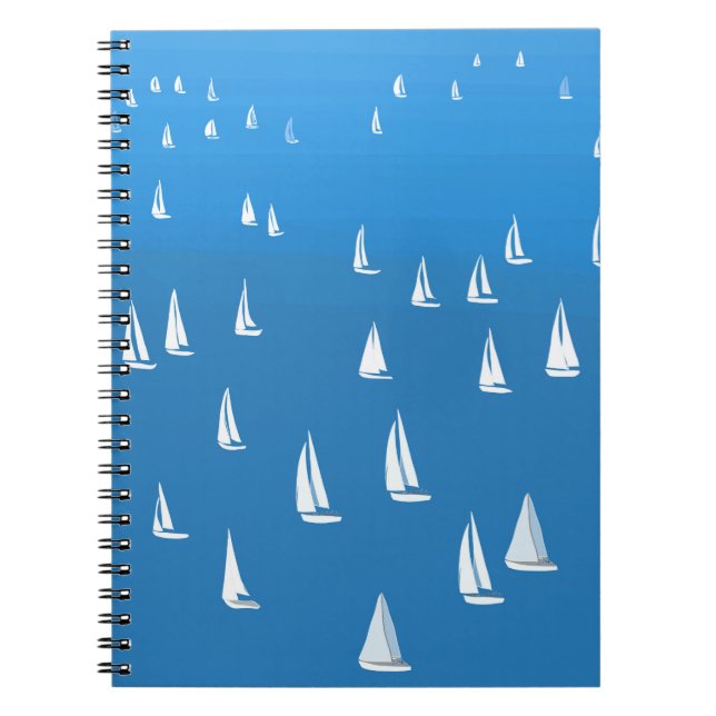 Sailing Boats in deep blue Sea - Regatta Sailboats Notebook (Front)