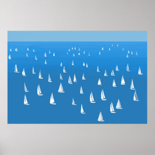 Sailing Boats in deep blue Sea - Regatta Sailboats Poster