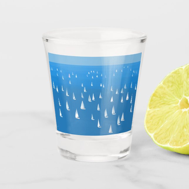 Sailing Boats in deep blue Sea - Regatta Sailboats Shot Glass (Front)