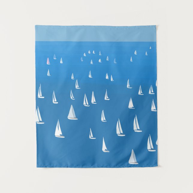 Sailing Boats in deep blue Sea - Regatta Sailboats Tapestry (Front)