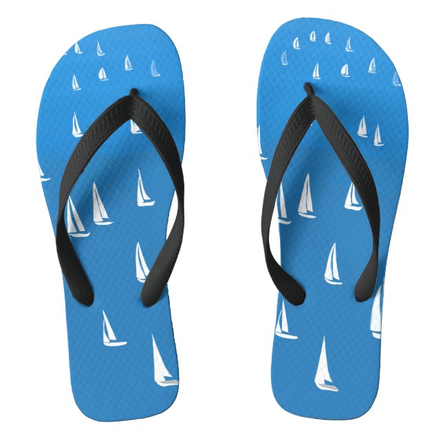 Sailing Boats in deep blue Sea - Regatta Sailboats Thongs (Footbed)