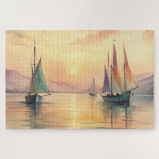 Sailing Boats in Sunset Jigsaw Puzzle (Horizontal)