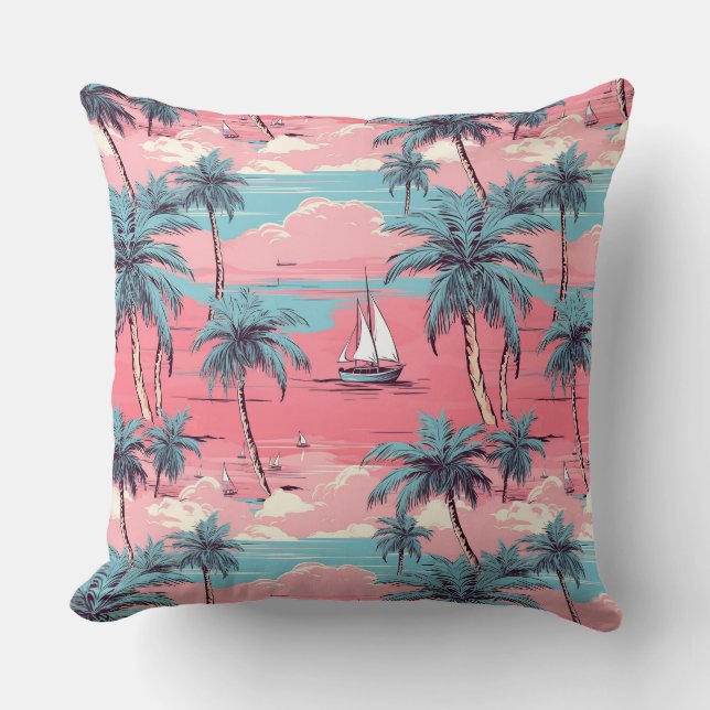 Sailing Boats & PalmTrees Cushion (Front)