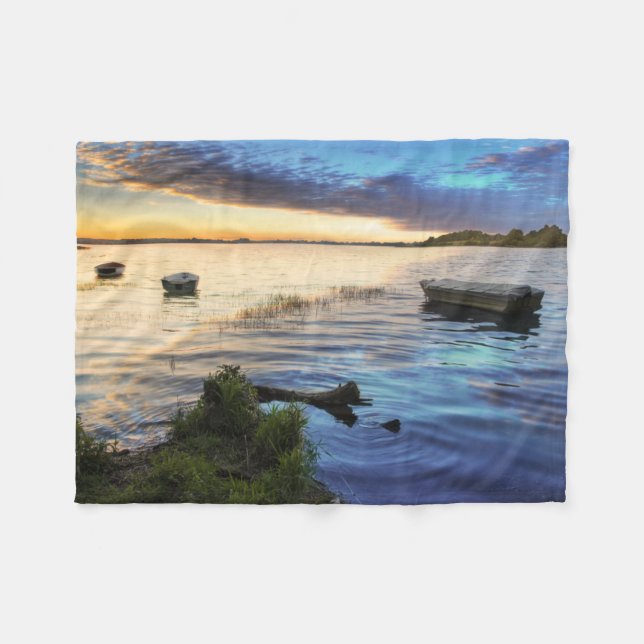 Sailing Boats Reflection From The Sunset Fleece Blanket (Front (Horizontal))