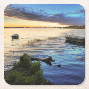 Sailing Boats Reflection From The Sunset Square Paper Coaster