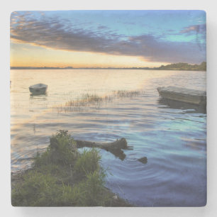 Sailing Boats Reflection From The Sunset Stone Coaster