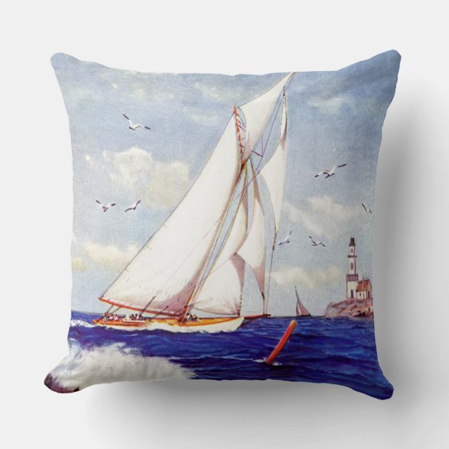 Sailing By The Lighthouse by Albert B. Marks Cushion (Front)