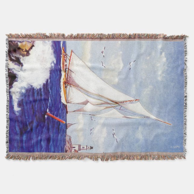 Sailing By The Lighthouse by Albert B. Marks Throw Blanket (Front)