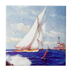 Sailing By The Lighthouse by Albert B. Marks Tile