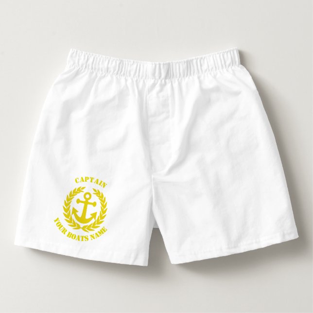Sailing captain and yellow anchor motif custom boxers (Front)
