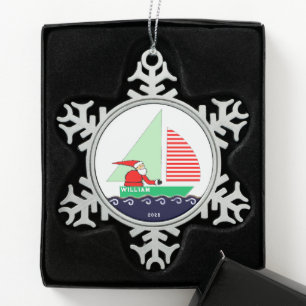 Sailing Christmas Collectable Snowflake Pewter Christmas Ornament