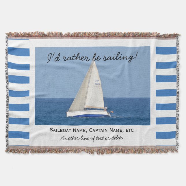 Sailing Custom Sailboat Photo Nautical Striped Throw Blanket (Front)