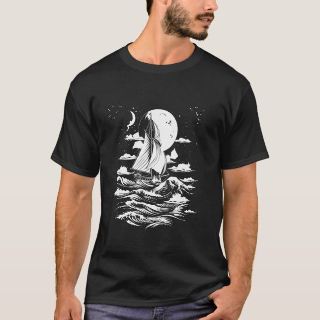Sailing Drawing Captain Beach Catamaran T-Shirt (Front)