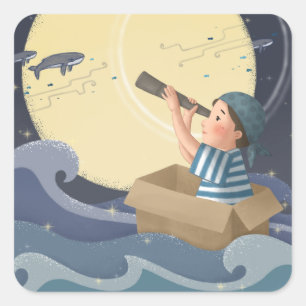 Sailing Dream Illustration Art Square Sticker