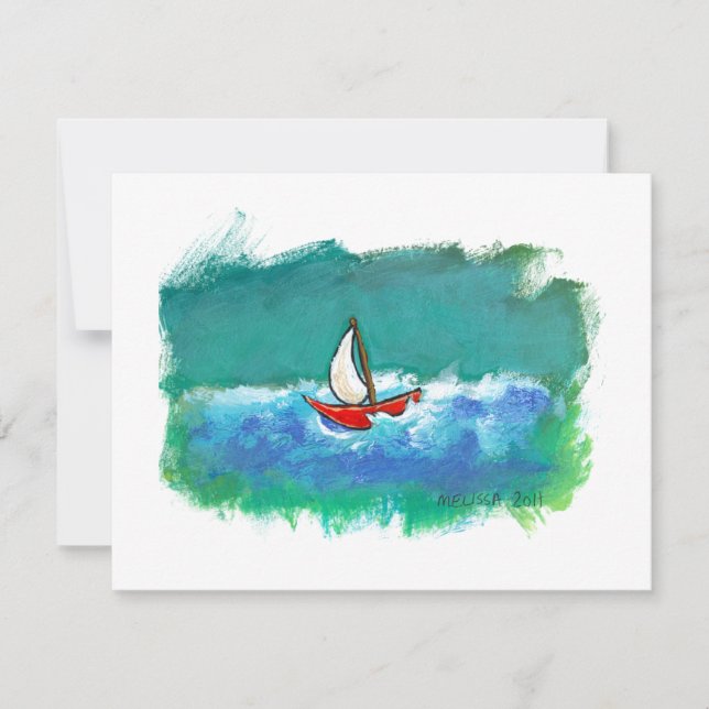 Sailing fun original boat painting colourful art invitation (Front)