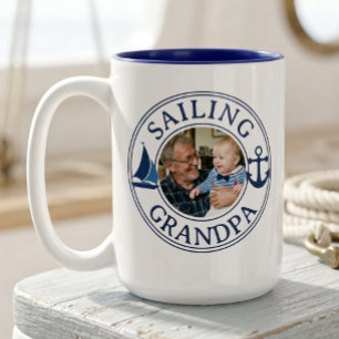 Sailing Grandpa Year Established Photo Two-Tone Coffee Mug
