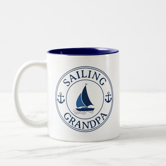 Sailing Grandpa Year Established  Two-Tone Coffee Mug (Left)