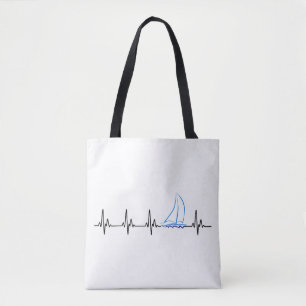 Sailing Heartbeat Funny Sailboat Tote Bag