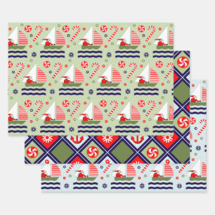 Sailing Holiday Gift Wrapping Paper Sheet