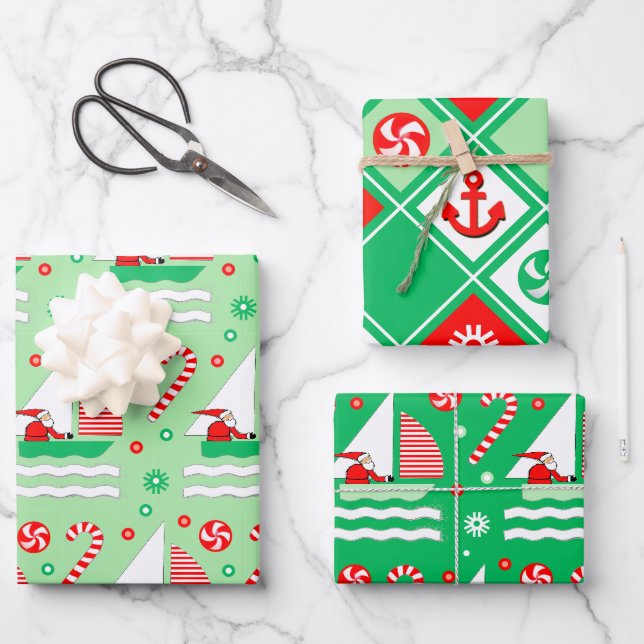 Sailing Holiday Gift Wrapping Paper Sheet (Front)