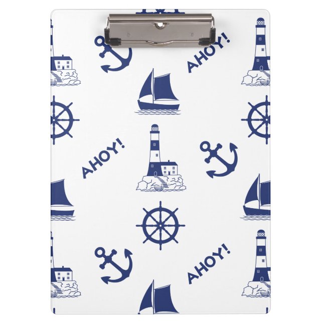 Sailing Illustrative Lg Pattern Navy Blue Clipboard (Front)