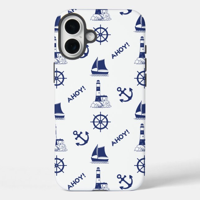 Sailing Illustrative Pattern Navy Blue+White Case-Mate iPhone Case (Back)