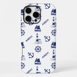 Sailing Illustrative Pattern Navy Blue+White iPhone 16 Pro Max Case